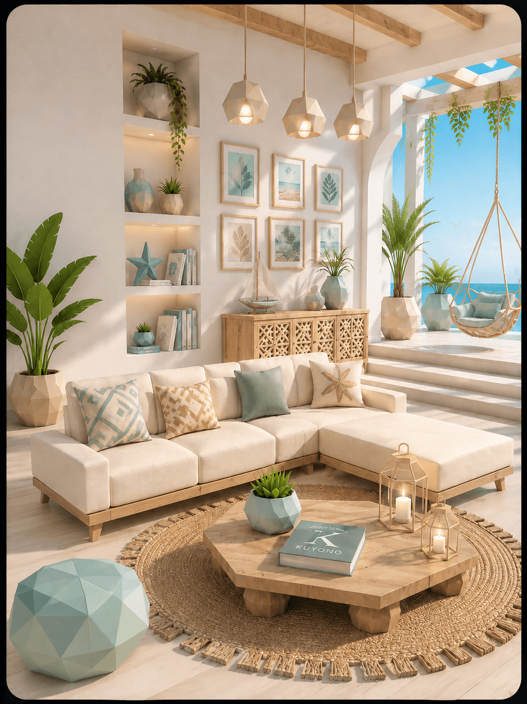 Sculptural mesh garden scene with warm lantern light